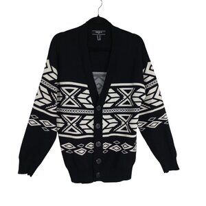 Forever 21 Cardigan Aztec Print 100% Cotton Button-Up Mens Size M Black & White
